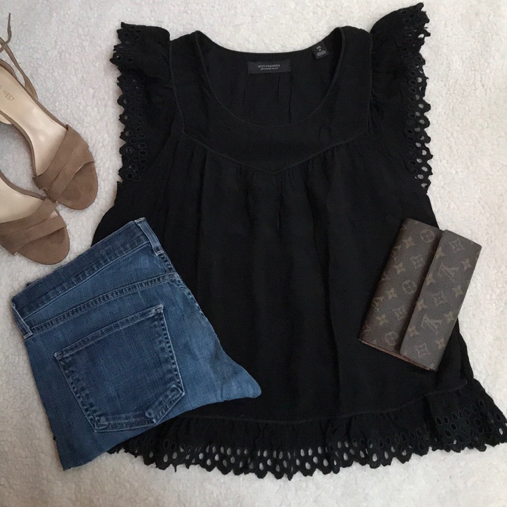 Scotch & Soda- Black Eyelet Sheer Blouse